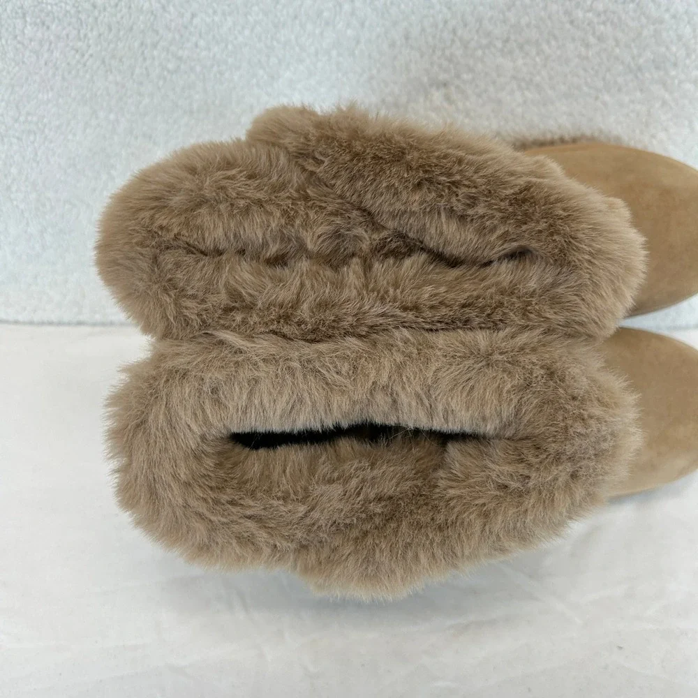 White Mountain Incher Womens Boots Dark Beige Faux Fur‎ Trim Size 9 New
